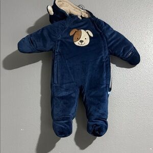 Wippette kids Navy Plush Baby One-Piece Footed Romper with Puppy Applique
